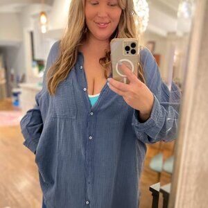 Aerie Oversized Linen Gauzey Button Down